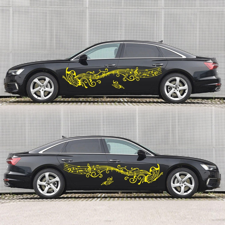 D-347 Butterfly Note Car Sticker Sheet Music Waist Line Body Sticker(Yellow)