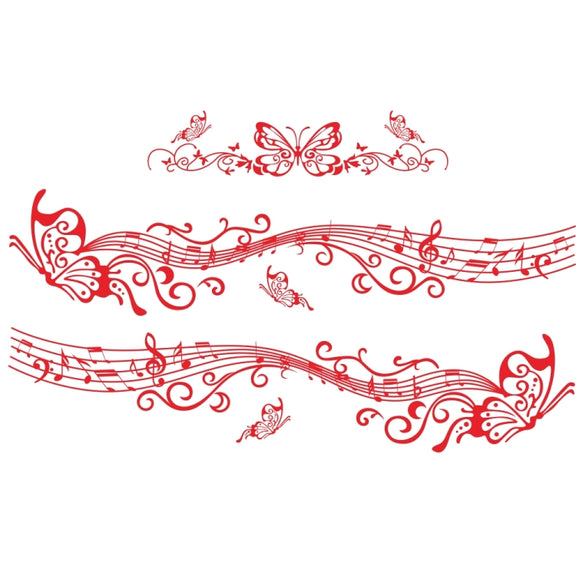 D-347 Butterfly Note Car Sticker Sheet Music Waist Line Body Sticker(Red)