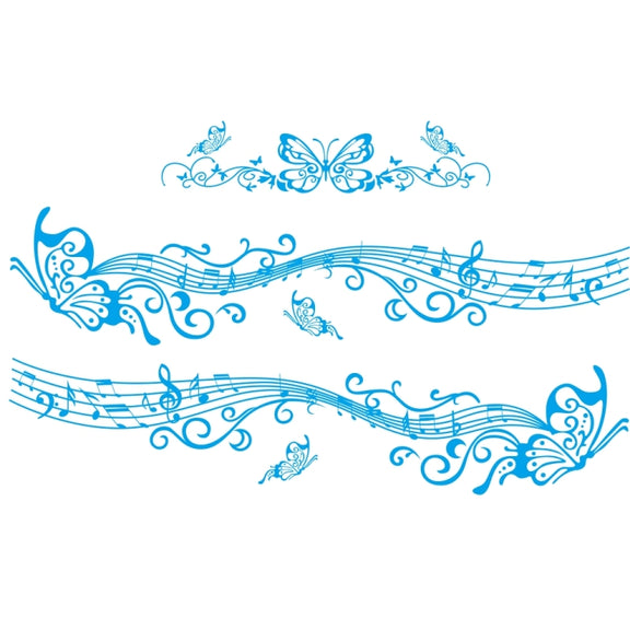 D-347 Butterfly Note Car Sticker Sheet Music Waist Line Body Sticker(Blue)