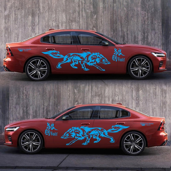 D-70 Wolf Totem Car Stickers Car Personality Modified Car Stickers(Blue)