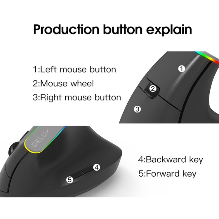 DELUX M618C 6 Keys 1600 DPI RGB Vertical Wireless Bluetooth Dual Mode Mouse(White)