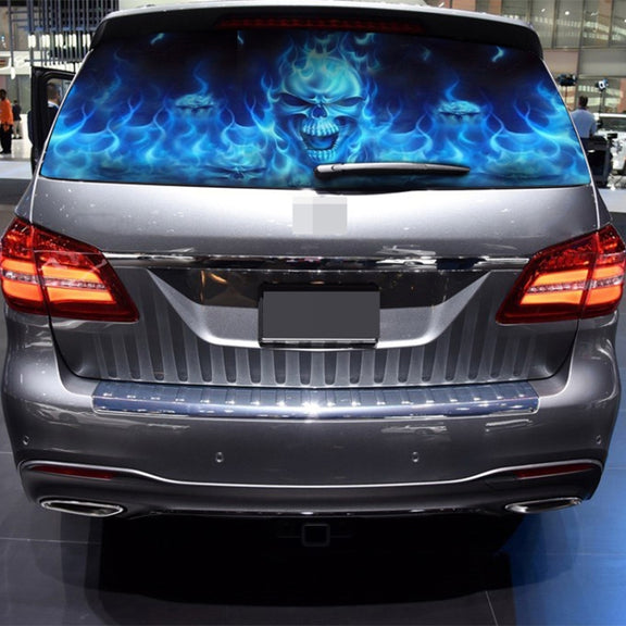 D-738 Burning Skull Car Rear Window Sticker Color Graphic Sticker, 135x36cm