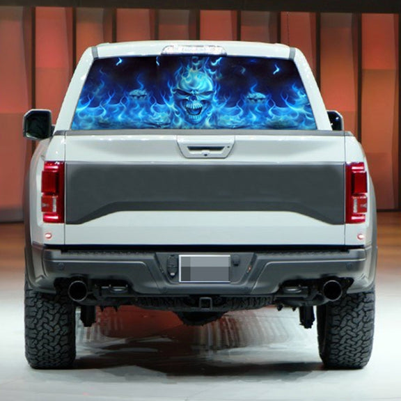 D-738 Burning Skull Car Rear Window Sticker Color Graphic Sticker, 135x36cm