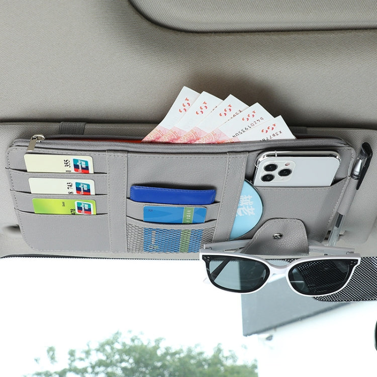 2 PCS Auto Sun Visor Card Clip Business Card Glasses Clip Zipper Car Mobile Phone Document Folder(Gray)