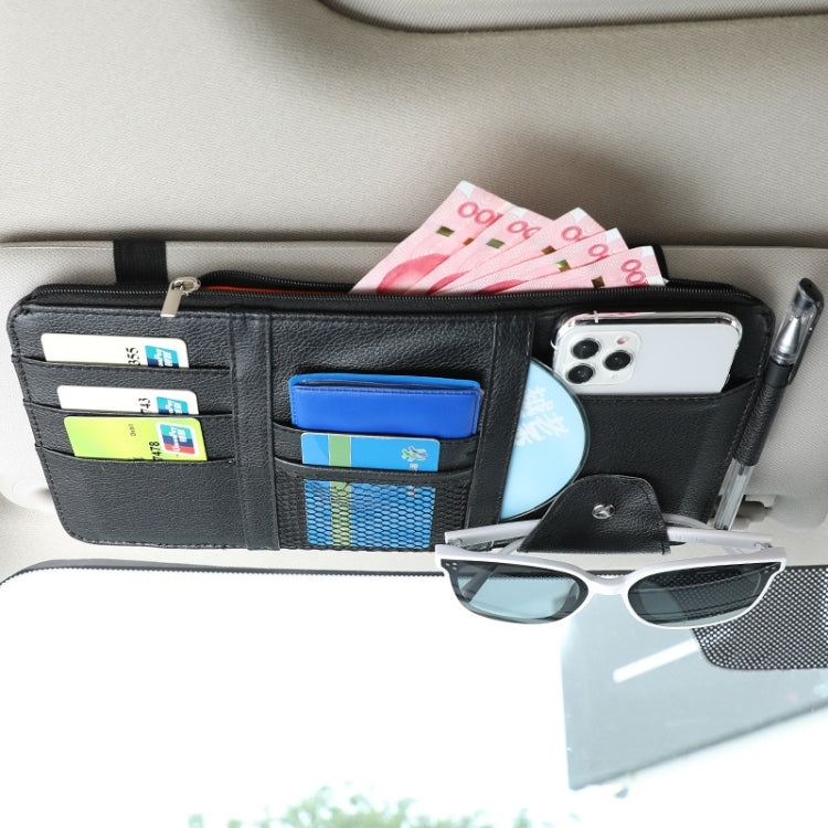 2 PCS Auto Sun Visor Card Clip Business Card Glasses Clip Zipper Car Mobile Phone Document Folder(Black)