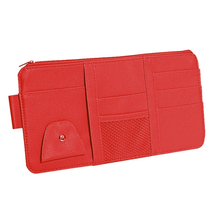 2 PCS Auto Sun Visor Card Clip Business Card Glasses Clip Zipper Car Mobile Phone Document Folder(Red)