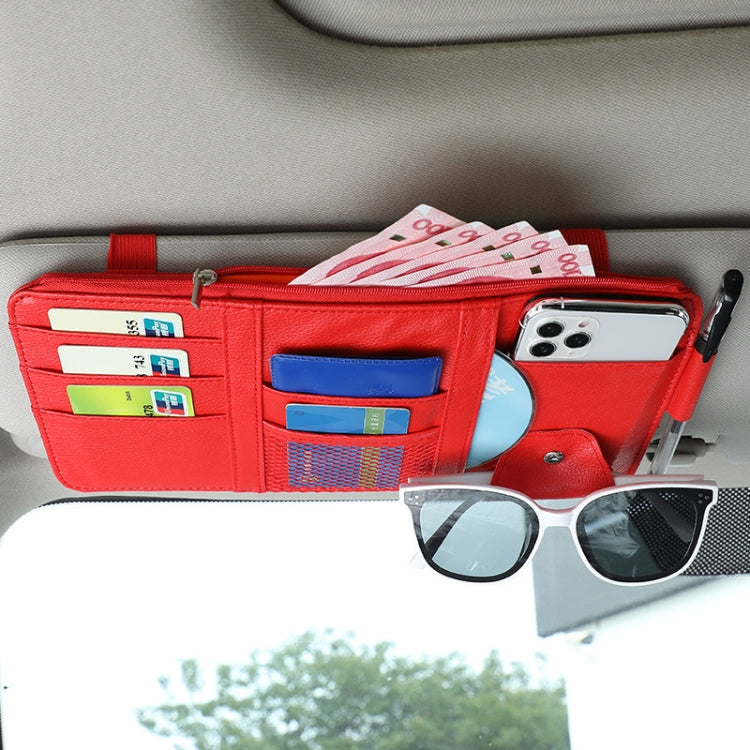 2 PCS Auto Sun Visor Card Clip Business Card Glasses Clip Zipper Car Mobile Phone Document Folder(Red)