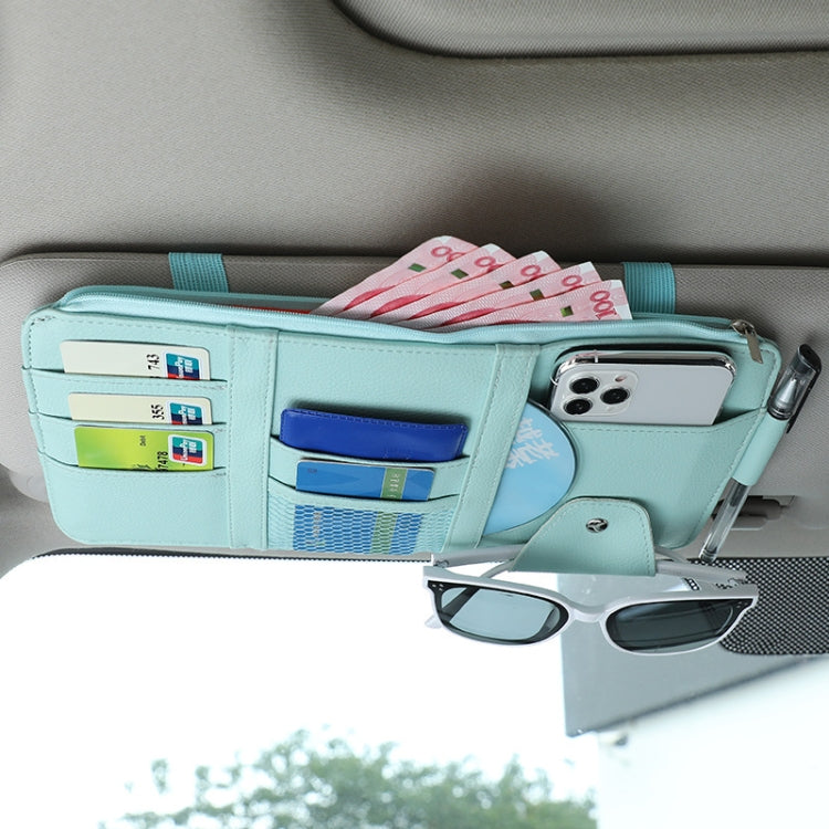 2 PCS Auto Sun Visor Card Clip Business Card Glasses Clip Zipper Car Mobile Phone Document Folder(Blue)
