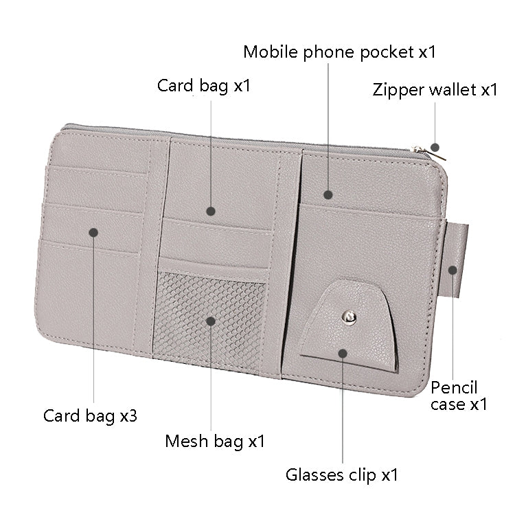 2 PCS Auto Sun Visor Card Clip Business Card Glasses Clip Zipper Car Mobile Phone Document Folder(Black)