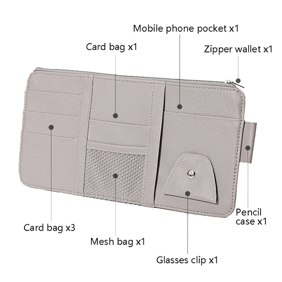 2 PCS Auto Sun Visor Card Clip Business Card Glasses Clip Zipper Car Mobile Phone Document Folder(Beige)