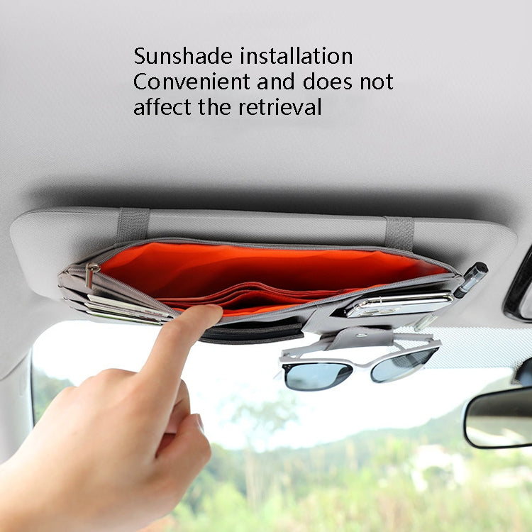 2 PCS Auto Sun Visor Card Clip Business Card Glasses Clip Zipper Car Mobile Phone Document Folder(Black)