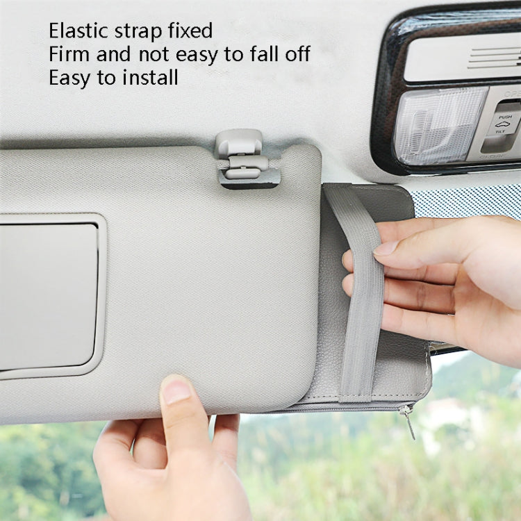 2 PCS Auto Sun Visor Card Clip Business Card Glasses Clip Zipper Car Mobile Phone Document Folder(Gray)