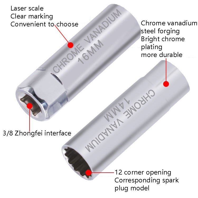 Car Spark Plug Sleeve Wrench Thin Flames Disassembly Tool, Specification: 14mm (Magnetic)