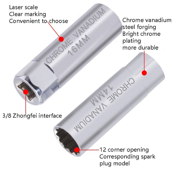 Car Spark Plug Sleeve Wrench Thin Flames Disassembly Tool, Specification: 14mm (Magnetic)