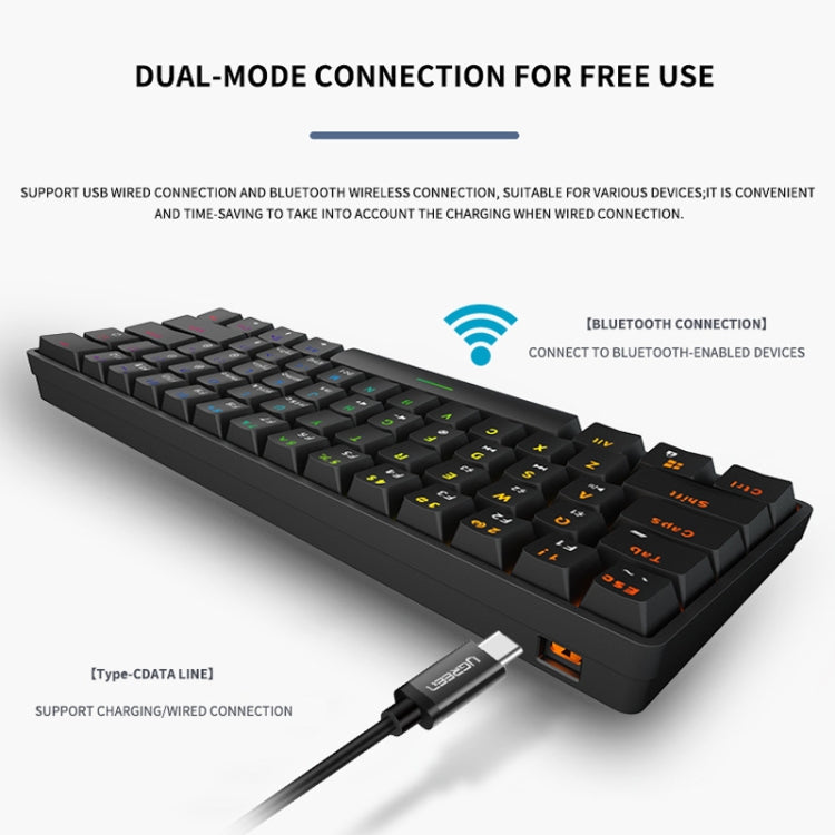 LEAVEN K28 61 Keys Gaming Office Computer RGB Wireless Bluetooth + Wired Dual Mode Mechanical Keyboard, Cabel Length:1.5m, Colour: Red Axis (White)