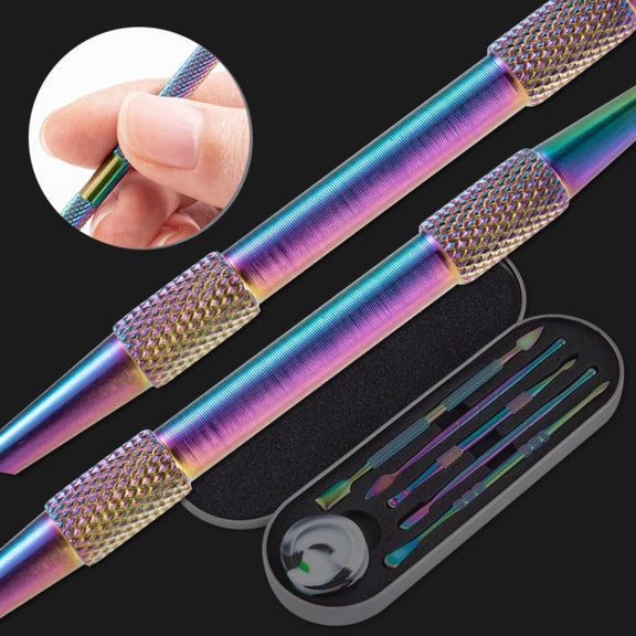 Nail Art Tool Set Smoke Cream Spoon Stainless Steel Steel Push Smoke Oil Spoon, Specification: 5 In 1 Silver