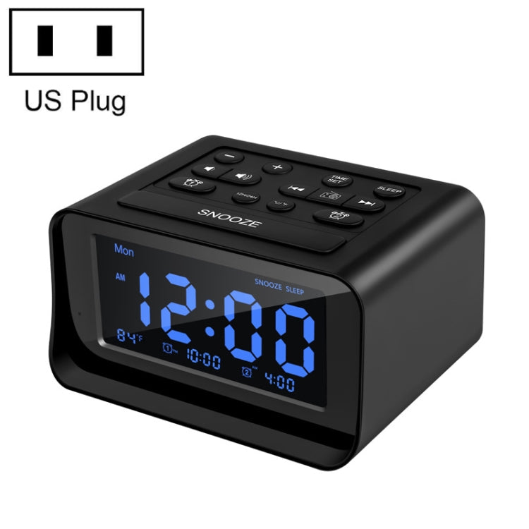 LED Digital Bedroom Alarm Clock With USB Charging Port Clock Radio Temperature Electronic Platform Clock, Specification: US Plug(Black)