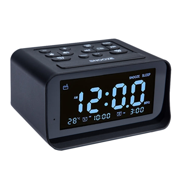 LED Digital Bedroom Alarm Clock With USB Charging Port Clock Radio Temperature Electronic Platform Clock, Specification: US Plug(Black)