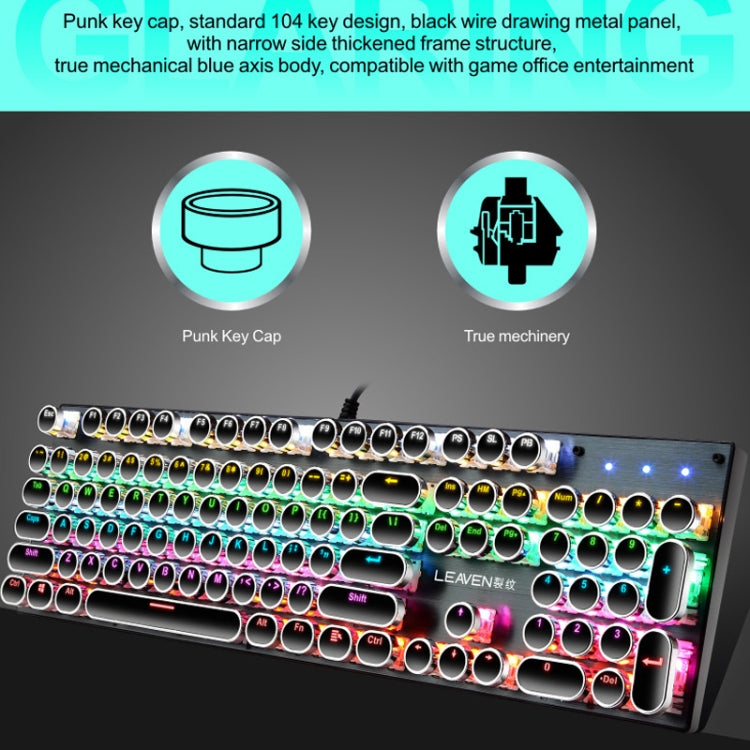 104 Keys Green Shaft RGB Luminous Keyboard Computer Game USB Wired Metal Mechanical Keyboard, Cabel Length:1.5m, Style: Double Imposition Version (Blue White)