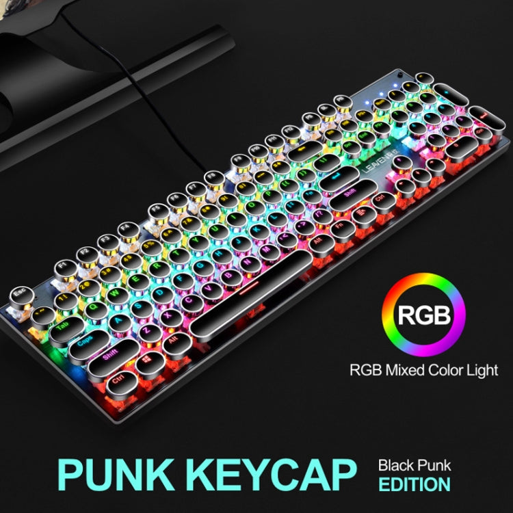 104 Keys Green Shaft RGB Luminous Keyboard Computer Game USB Wired Metal Mechanical Keyboard, Cabel Length:1.5m, Style: Double Imposition Version (White Blue)