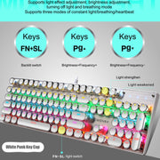 104 Keys Green Shaft RGB Luminous Keyboard Computer Game USB Wired Metal Mechanical Keyboard, Cabel Length:1.5m, Style: Punk Word Through Version (White)