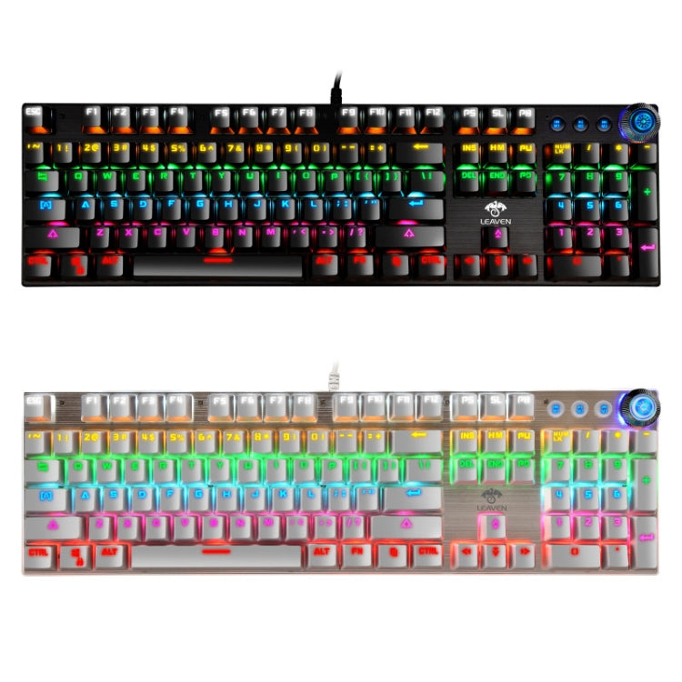 LEAVEN K990 Knob Version 104 Keys Office Computer Game Mechanical Green Axis Wired Keyboard, Cabel Length:1.8m(White)