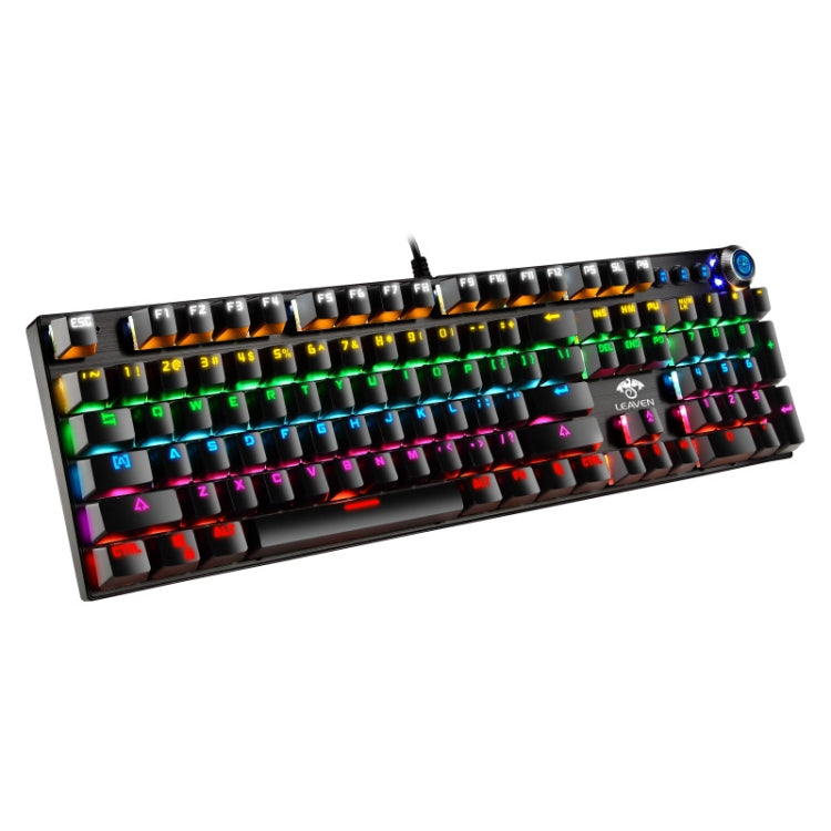 LEAVEN K990 Knob Version 104 Keys Office Computer Game Mechanical Green Axis Wired Keyboard, Cabel Length:1.8m(White)