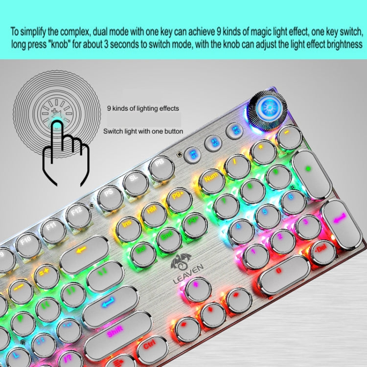 LEAVEN K990 Knob Version 104 Keys Office Computer Game Mechanical Green Axis Wired Keyboard, Cabel Length:1.8m(White)
