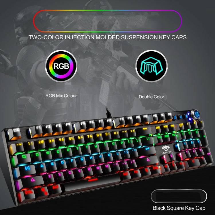 LEAVEN K990 Knob Version 104 Keys Office Computer Game Mechanical Green Axis Wired Keyboard, Cabel Length:1.8m(White)
