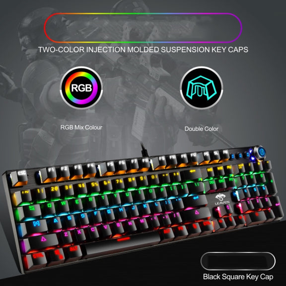 LEAVEN K990 Knob Version 104 Keys Office Computer Game Mechanical Green Axis Wired Keyboard, Cabel Length:1.8m(White)