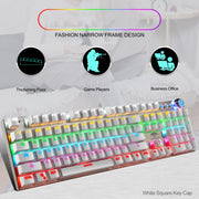 LEAVEN K990 Knob Version 104 Keys Office Computer Game Mechanical Green Axis Wired Keyboard, Cabel Length:1.8m(White)