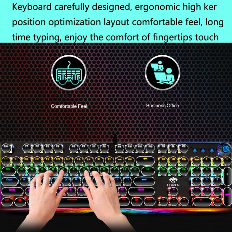 LEAVEN K990 Knob Version 104 Keys Office Computer Game Mechanical Green Axis Wired Keyboard, Cabel Length:1.8m(White)