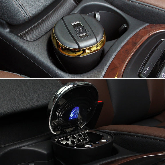 N09C Car Ashtray With Lamp And Cover Car Ashtray(Gold)