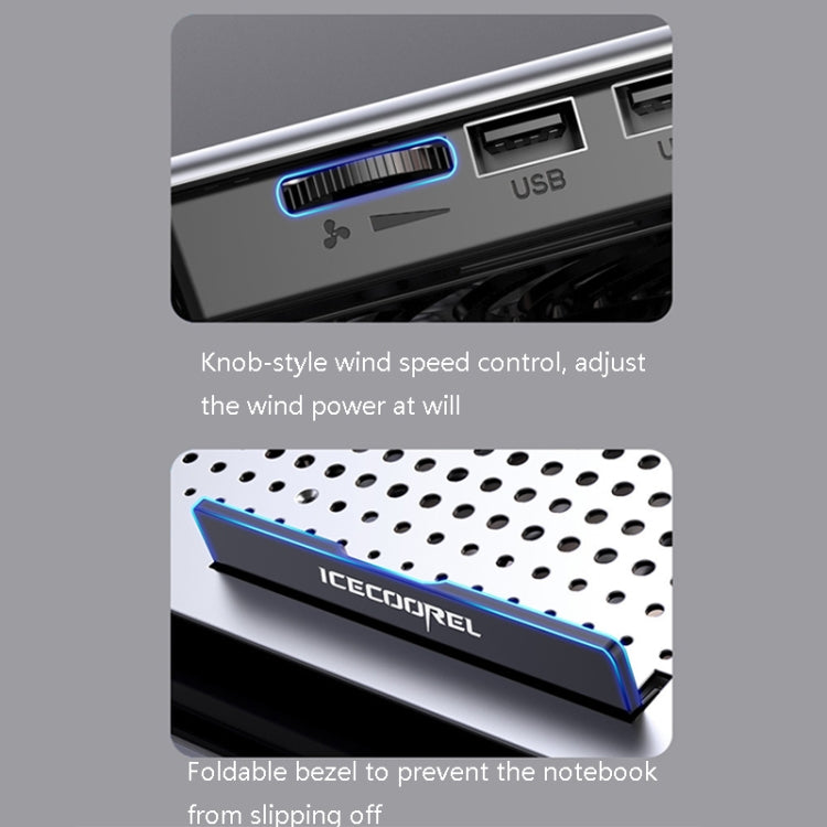 ICE COOREL Laptop Aluminum Alloy Radiator Fan Silent Notebook Cooling Bracket, Colour: Space Silver