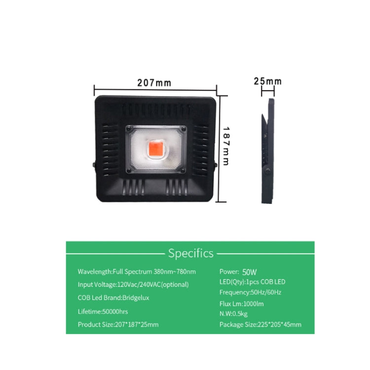 50W Ultra-Thin LED Plant Light, Full Spectrum COB Growth Light, Vegetable, Fruit & Flower Greenhouse Fill Light With Plug, Specification:EU Plug