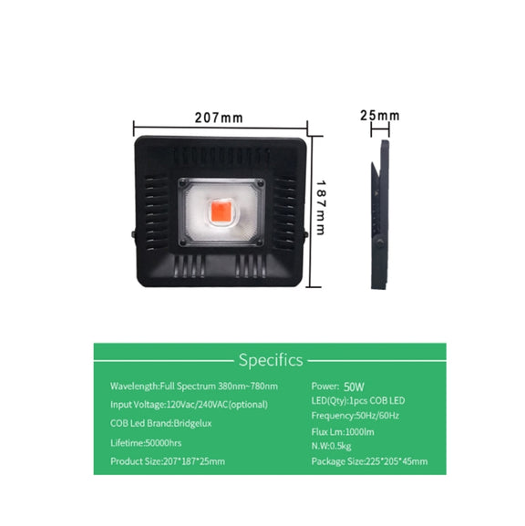 50W Ultra-Thin LED Plant Light, Full Spectrum COB Growth Light, Vegetable, Fruit & Flower Greenhouse Fill Light With Plug, Specification:EU Plug