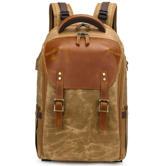 K805 Water-resistant Batik Canvas Camera Backpack Outdoor Liner Shoulder Photography Bag(Soil Yellow)