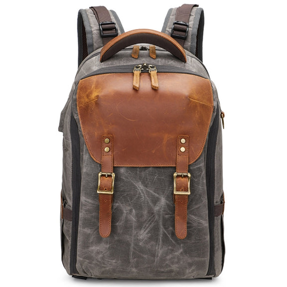 K805 Water-resistant Batik Canvas Camera Backpack Outdoor Liner Shoulder Photography Bag(Grey)