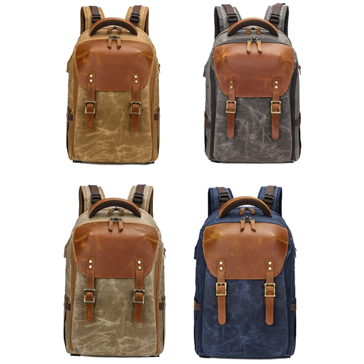 K805 Water-resistant Batik Canvas Camera Backpack Outdoor Liner Shoulder Photography Bag(Khaki)