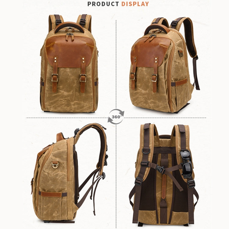 K805 Water-resistant Batik Canvas Camera Backpack Outdoor Liner Shoulder Photography Bag(Soil Yellow)