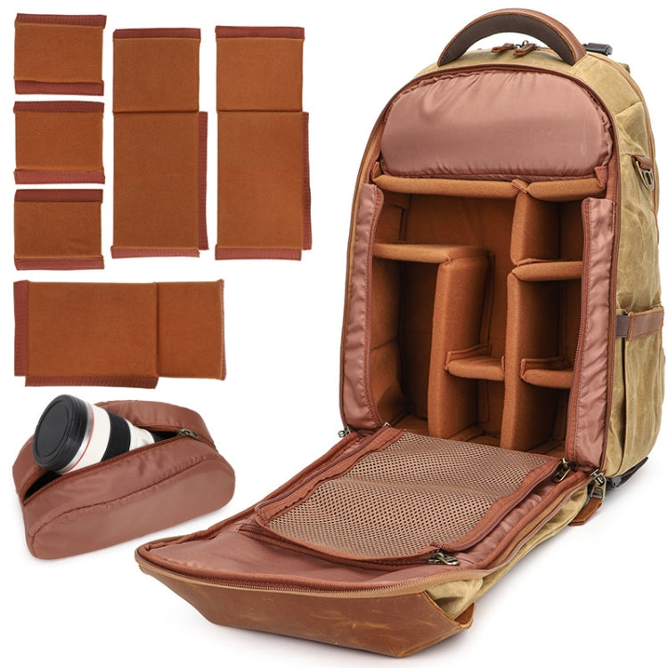 K805 Water-resistant Batik Canvas Camera Backpack Outdoor Liner Shoulder Photography Bag(Soil Yellow)