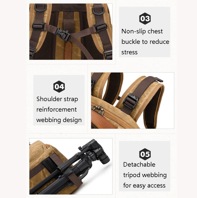 K805 Water-resistant Batik Canvas Camera Backpack Outdoor Liner Shoulder Photography Bag(Soil Yellow)
