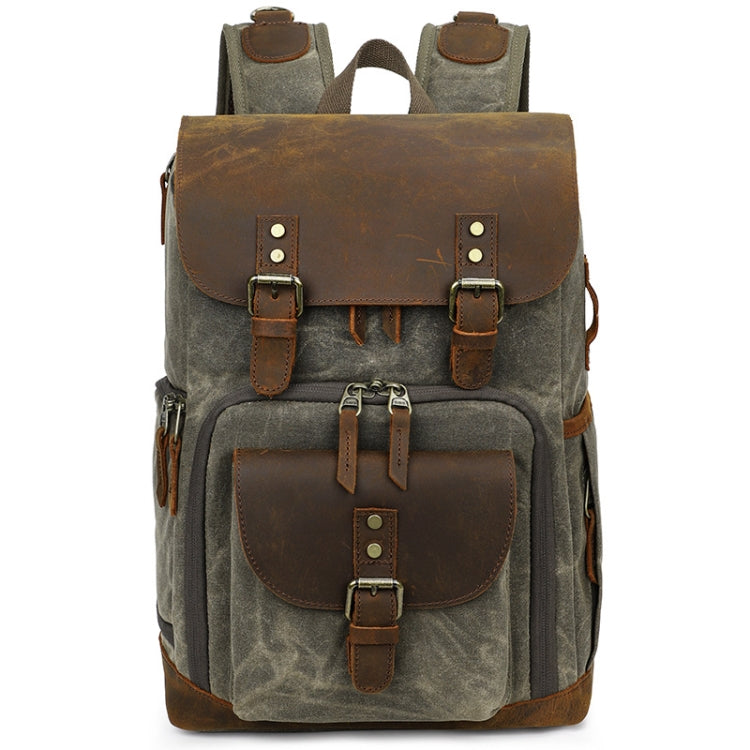 K-86 Casual Shoulder Camera Bag Contrast Water-resistant Batik Canvas Single Digital Camera Photo Backpack(Green)
