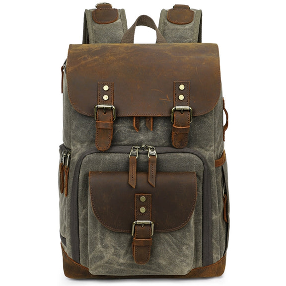 K-86 Casual Shoulder Camera Bag Contrast Water-resistant Batik Canvas Single Digital Camera Photo Backpack(Green)