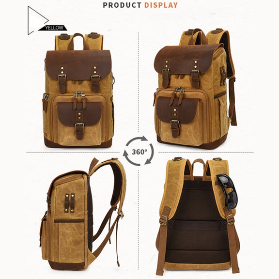 K-86 Casual Shoulder Camera Bag Contrast Water-resistant Batik Canvas Single Digital Camera Photo Backpack(Green)
