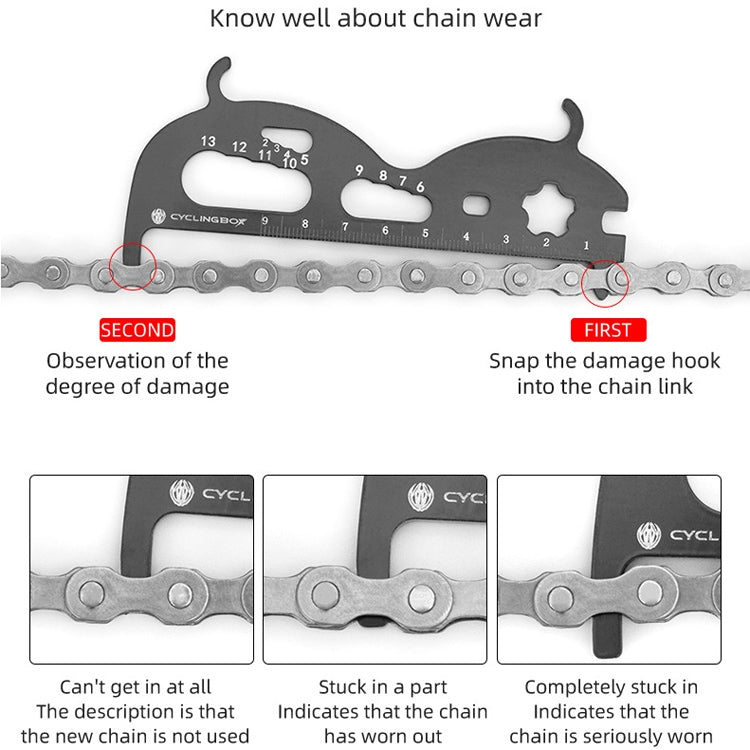 CYCLINGBOX Mountain Bicycle Chain Wear Measuring Ruler Measuring Chain Ruler Inspection Tool(Black)