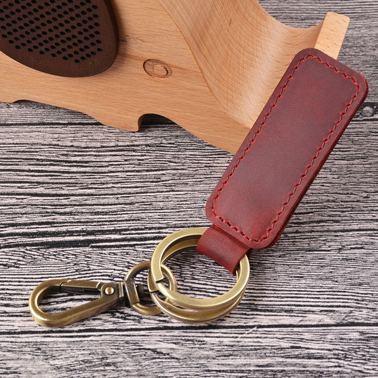 2 PCS Handmade Crazy Horse Leather Retro Keychain Car Couple Keychain, Specification: Double Ring(Wine Red)