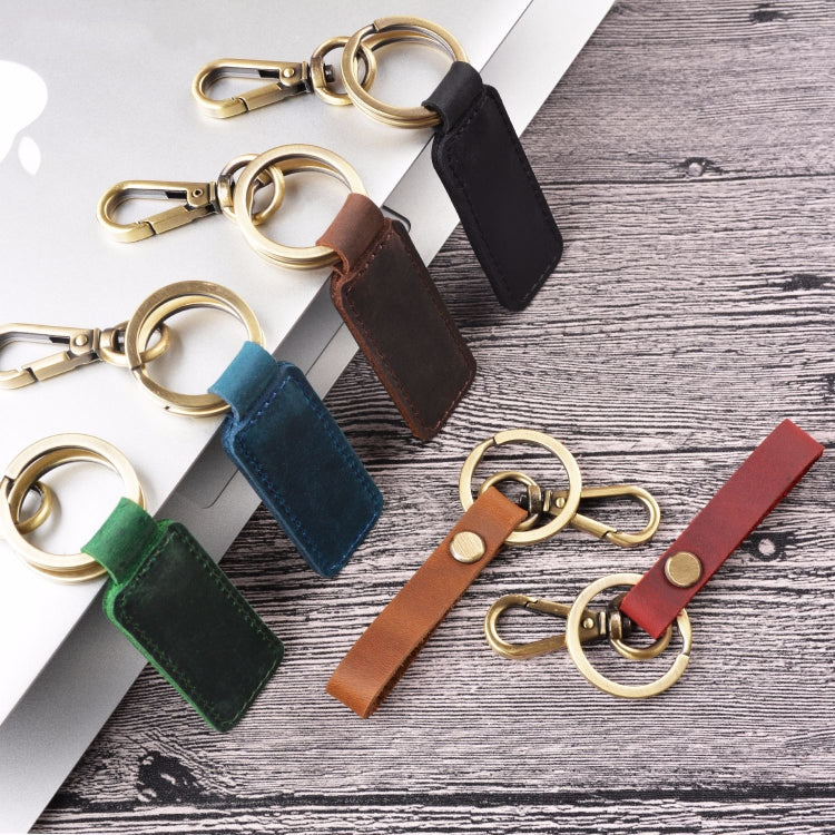 2 PCS Handmade Crazy Horse Leather Retro Keychain Car Couple Keychain, Specification: Double Ring( Brown)