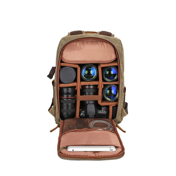 D1383 Outdoor SLR Digital Camera Backpack Water-resistant Batik Canvas Camera Bag(Gray)