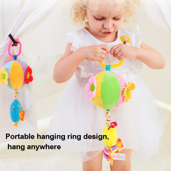 Stroller Drawstring Cloth Ball Toy Baby Soothing Hand Grab Ball Plush Bed Bell Lathe Pendant(Blue Bird)